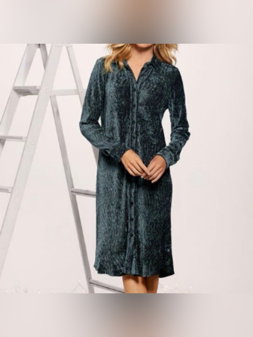 Soft Surroundings Dark Teal Velvet Shirt Midi Dress